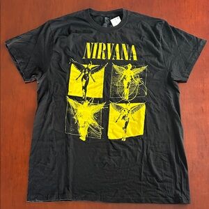 NIRVANA Black Tee with Yellow Angel Design